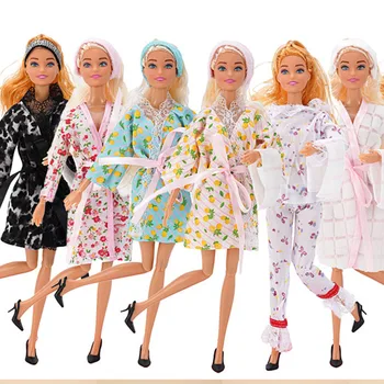 1 комплект халат, зимна пижама, ежедневни облекла за сън, за играта на къща кукли Барби 1/6 BJD Toys, халат за кукли, костюми за баня