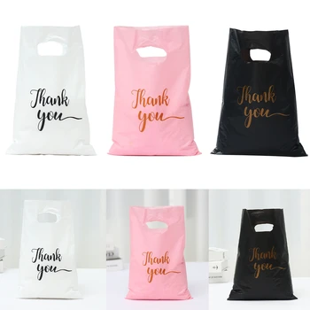 100шт черното е Бяло, Розово подарък пакет за благодарност за рожден ден, сватба Преносима опаковъчна хартия Найлонова торбичка с дръжка Business Suppl
