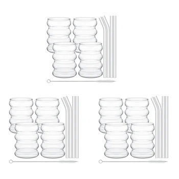 12 Опаковки, Чаши, Хубава Чаша за вода в стил Ripple в ретро-стил със сламен ребрена стъклена посуда, Кухненски Набор за приготвяне на кафе и сокове