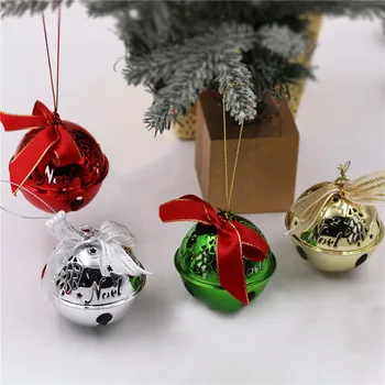 1БР Коледен деликатен камбанка, лък, лента, металните звънчета, Коледна елха, висящи украшения, Коледна украса за дома