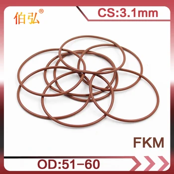 2 бр./лот Пръстен от фтористой гума кафяв цвят FKM О пръстен от CS3.1mm OD51/52/53/54/55/56/57/58/60*3.1 mm О-пръстен Масляное пръстен Уплътнение