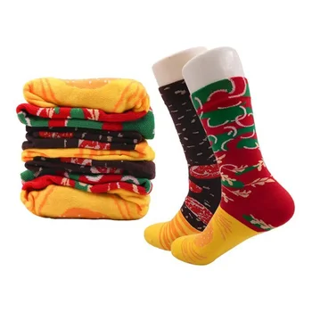 3 двойки забавни чорапи за хамбургери, ежедневни чорапи със средна дължина, с нов модел, дамски чорапи и трикотаж-носочные на продукта