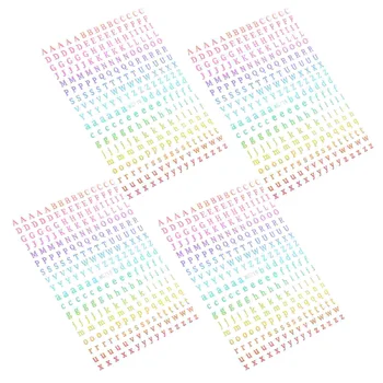 4 листа стикери за нокти със светещи в тъмното букви, многоцветни стикери с азбука на ноктите
