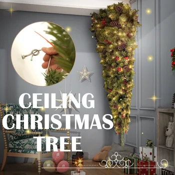 6-подножието Обърната на една Четвърт от елхи, Коледна елха, висящи от тавана, Коледно дърво с 300 led топли бели светлини, 600 Лумена