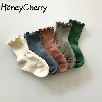 HoneyCherry обикновена чорапи с двойна игла, свободни памучни чорапи за момичета, чорапи за новородени
