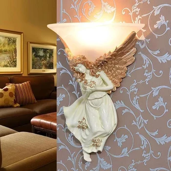 OULALA Модерен Ангел, с монтиран на стената Лампа, Закрит LED Скандинавски Ретро Творчески Аплици От Смола За Домашен интериор Хол Спалня