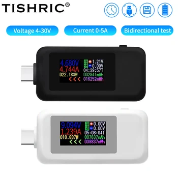 TISHRIC KWS-1902C Цветен дисплей Type C USB Тестер за Напрежение Детектор на батерии 0-5A Ток 4-30V Мобилен Детектор на Батерията