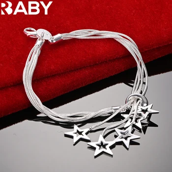 URBABY Гривна-верижка от сребро 925 проба със змия под формата на пет звезди за жени, мода Декорация за партита, Подарък за рожден Ден, Аксесоари, Тенденция