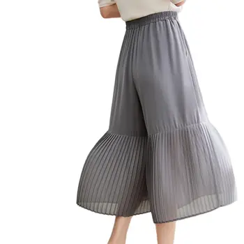 Висококачествени Шифоновые Плисирани панталони с широк подолом и високо еластична талия, Корейски Модерен Женски Летен дизайн