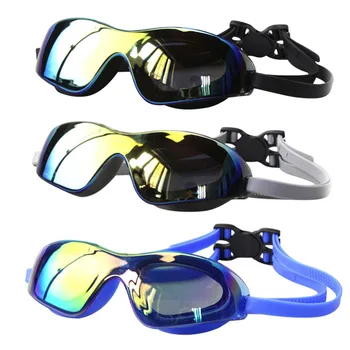 Водоустойчив плувни очила с покритие покритие, силиконова огледална лента, Фарове за очила за плуване, слънчеви Очила за гмуркане с широк преглед на HD, очила за плуване