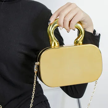 Златна акрилна кутия 2024 Модерна Нова вечерна дамска чанта, клатчи Елегантна дамска чанта на верига за парти, чанта през рамо за сватба