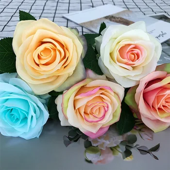 Изкуствена роза, имитация на цвете със собствените си ръце, цвете за декорация на стените магазин за дрехи, домашно парти, празник сватбени аксесоари, многоцветен