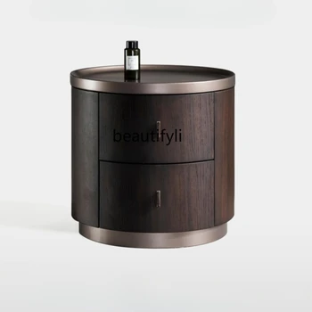Италиански минималистичен кръгла малка странична масичка Easy лукс и лекота на Нощно шкафче от масивно дърво