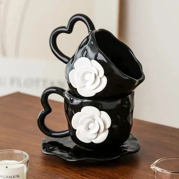 Керамична чаша с цвете камелия, чашата за кафе са ръчно изработени, с неправилна форма, чаша за чай с мляко, чаша за закуска в корейски стил, чаша за напитки