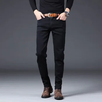 Класически бизнес ежедневните дънки за мъже 2023 нови Модни черни Тесни дънкови панталони-участък Мъжки висококачествени Луксозни панталони мъжки дрехи