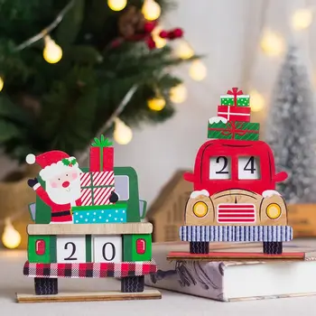 Коледен Адвент-календар с обратното броене до 2024 година, маса за декорации в стил дървена кола за домашно парти, декорация на празнична маса.