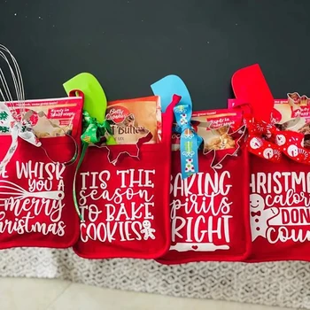 Коледен комплект за печене в саксии, Висококачествен плат, Здрави Ръкавици за фурна, Чанта, Червена Забавен комплект за печене в саксии, Коледни Ръкавици за печене