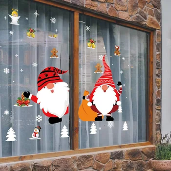 Коледни стикери по прозорците, етикети Джудже, Снежинка, Лосове, етикети върху стъклени прозорци, Коледна украса за дома и офиса