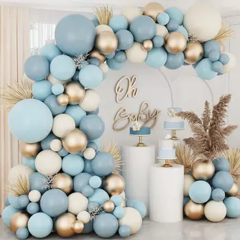 Комплект Арка с blue Венец от балони Macaron С метални Латексными топки за украса на сватба, рожден Ден, партита за деца и възрастни, Детска Душа, Момче
