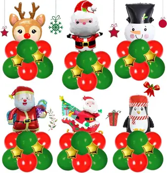 Комплект Коледни Балони, Червени Зелени Латексови Балони Дядо Коледа Лосове Снежен човек Балони Балони за Новогодишната Партита Коледна Украса