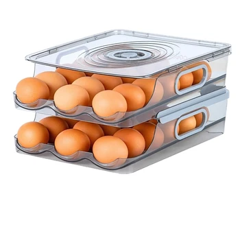 Контейнер за яйца за хладилника: Картонени кутии за яйца, автоматично скручивающийся титуляр за яйца за хладилник с мащаб на времето и здрав капак