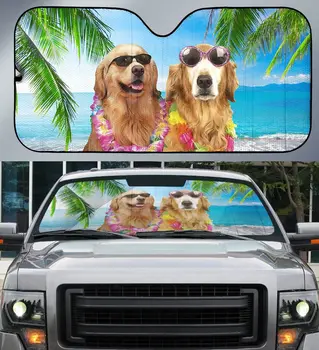 Кучето е на Хаваите Златист Ретривър на Летния плажа, Тента от Кокосова Палма За Кола, Подарък за Фен на Златист Ретривър, Hawaii Vibe Auto Sun Sha