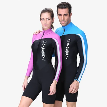Летен плажен костюм за гмуркане със защита от акне UPF 50 +, едно парче бански с дълъг ръкав, женски мъжки ретро бански за сърф, ликра с цип до коляното