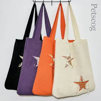 Летни crochet-големи чанти за жени, на бродирани звездите чанта-тоут, дамски ежедневни дамски чанти през рамо с пискюли