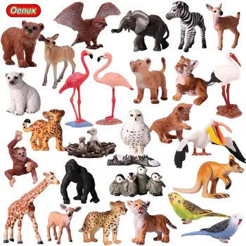 Моделиране Oenux Kawaill Миниатюрни модели на животни, фигури на диви животни, птици, фигурки за diy от PVC, играчки за деца
