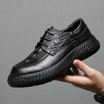 Модерен Черен Обувки от Крокодилска кожа, Мъжки Ежедневни бизнес модела обувки с ниско деколте, Мъжки Мокасини, Ежедневни Офис Маратонки, Zapatos Hombre
