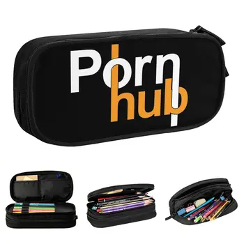 Молив случай с логото на Pornhubs, двупластова детска чанта за моливи с голям капацитет, добри подаръци