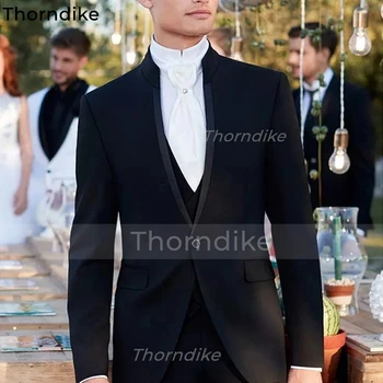 Мъжки костюми Thorndike Slim Fit с шал яка, за да проверите за си официална вечеря, 3 предмет, сватбен смокинг на младоженеца, мъжки модни сако с жилетка и панталони