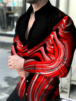 Мъжки ризи, блузи, Модни ежедневни улични Популярен архитектурен дизайн на Мека Удобна мъжка риза с дълъг ръкав копчета червени на цвят