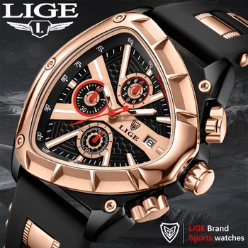 Мъжки часовник LIGE Sports Триъгълник Със светещи пътни знаци, модерен каишка от каучук, военни кварцов ръчен часовник с неправилна форма, водоустойчиви часовници