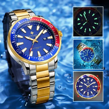 Мъжки часовник WWOOR, луксозни мултифункционални водоустойчиви Светлинен часовник с календар от неръждаема стомана, бизнес кварцов мъжки часовник