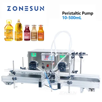 Настолна машина за бутилиране на течности ZONESUN с автоматично перистальтическим помпа с двойни глави, разливающая хранително масло в бутилки, производство на напитки