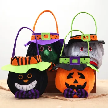 Нови декоративни изделия за Хелоуин с шапка, Кръгла чанта, Детски пакет за подаръци с призрачно фестивал, чанта във формата на тиква