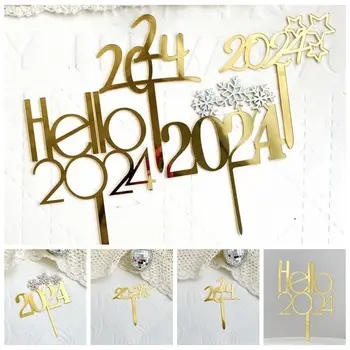 Новогодишна гала topper за торта 2024 г., Трайни златни Акрилни декорации за торта, за многократна употреба Стабилен Topper за кексчета За Нова Година