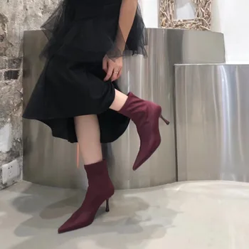 Обувки, дамски гумени ботуши, Ботуши-Дамски луксозен дизайнерски зимни обувки Rain Ladies 2023, Заточени есенни ботильоны на висок ток