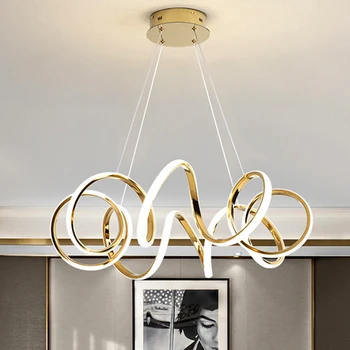 Полилей за трапезария в скандинавски стил, висящи лампи от блестящо злато, висящи осветителни тела за монтаж на таван, осветление в помещението