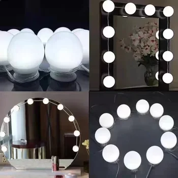Скандинавски огледало за тоалетка маса с регулируема яркост, 3 цвята на led USB-стенни лампи, гирлянда, за всичко красиво, 3 цвята контролирано осветление