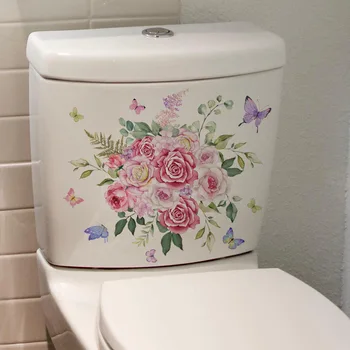 Стикер за стена с цвете и пеперуда, декор за баня, тоалетна, хол, кабинет, декориране на дома, самозалепващи се стикери за стенопис