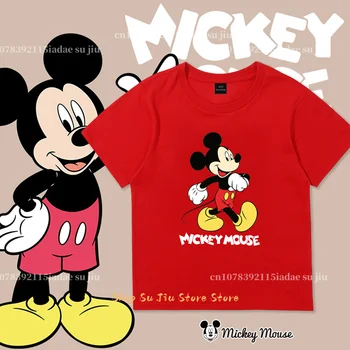 Тениска Disney с Мики Маус За момчета и момичета, Сладък Карикатура, Високо Качество, Къс ръкав, 2024 Години на Детски Дрехи, бебешки дрехи