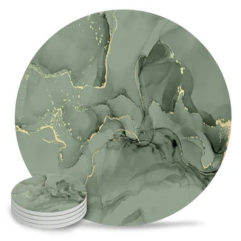 Травянисто-зелена мраморна кръгла поставка Подложки за масички Кухненски принадлежности Абсорбиращи керамични подложки