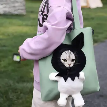 Чанта на едно рамо във формата на животно, хубаво холщовая чанта-переноска за кучета, пътни чанти Могат да издържат на котка, куче, малък домашен любимец, холщовую чанта