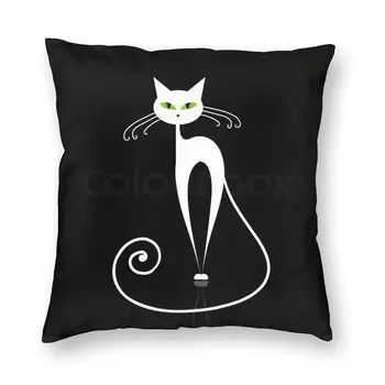 Черно-Бяла Котка на Калъфи за възглавници, Украса на дивана Животно Карикатура Мяу Квадратна Калъфка 45x45
